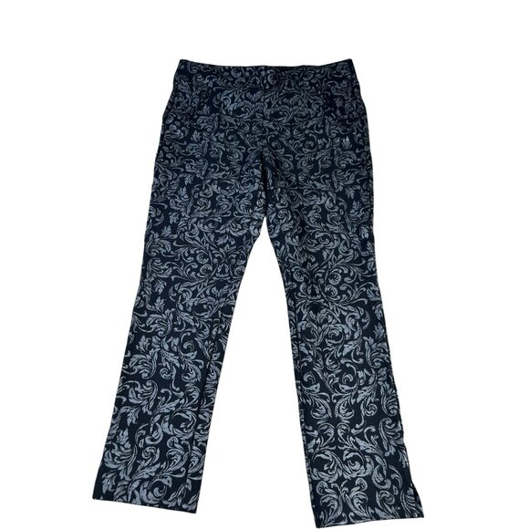 Chico's Pants Black Gray Floral Women's Sz 1.5 / US 10 Stretch Slimming - Picture 1 of 9